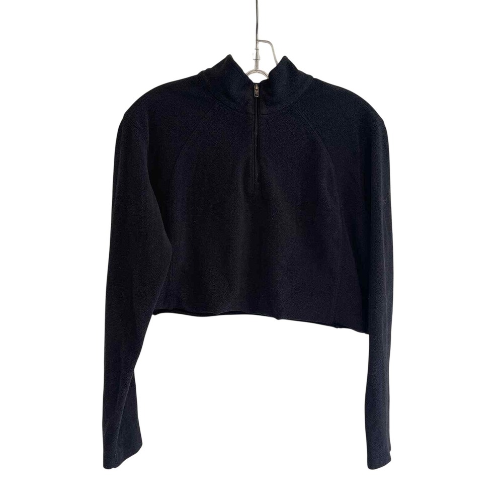 Columbia Womens Black Quarter Zip Fleece Pullover‎ Cropped Raw Hem Large